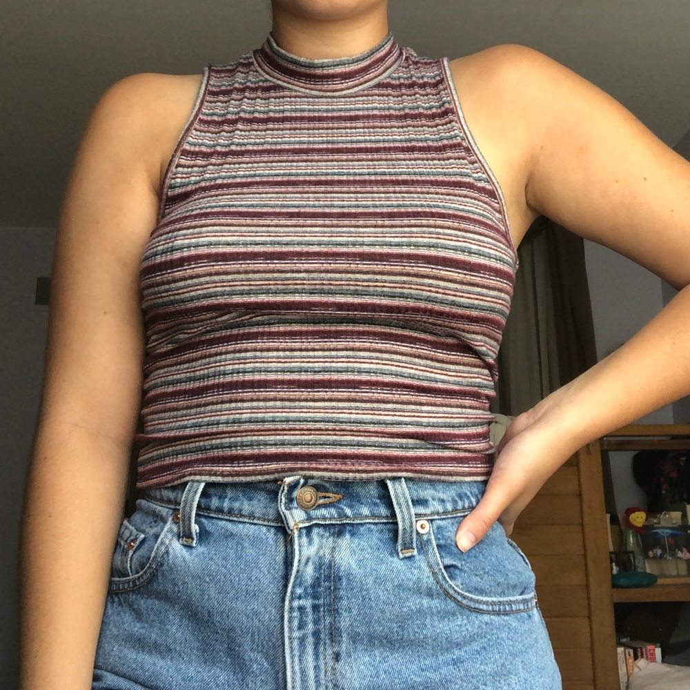 striped mock neck tank